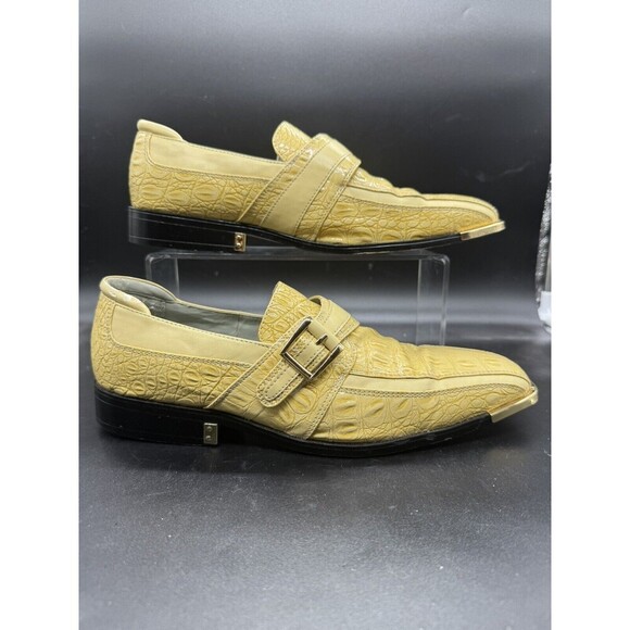 Hugo Vitelli Other - Hugo Vitelli Mens Size 10 Dress Shoes Fancy Yellow Faux Gator Shiny EUC Gold